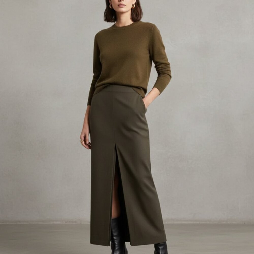 Nordstrom Wool Blend Maxi Pencil Skirt Brown Heather XS NWT